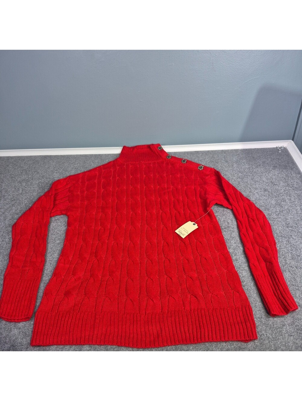St. John's Bay Sweater Red Mock Neck Women Sz L Sofy Cozy Warm NWT